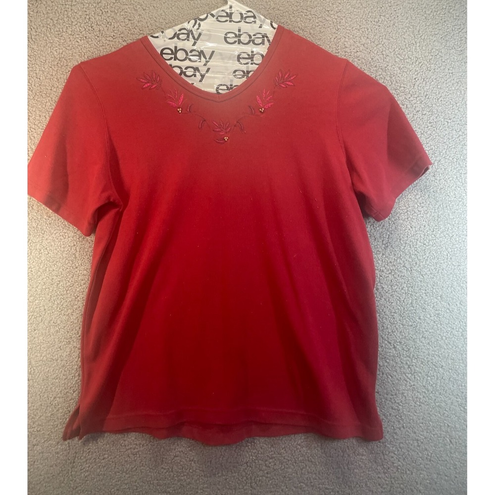 Bobbie Brooks Top Women's Size 18/20 Red Casual Flowers